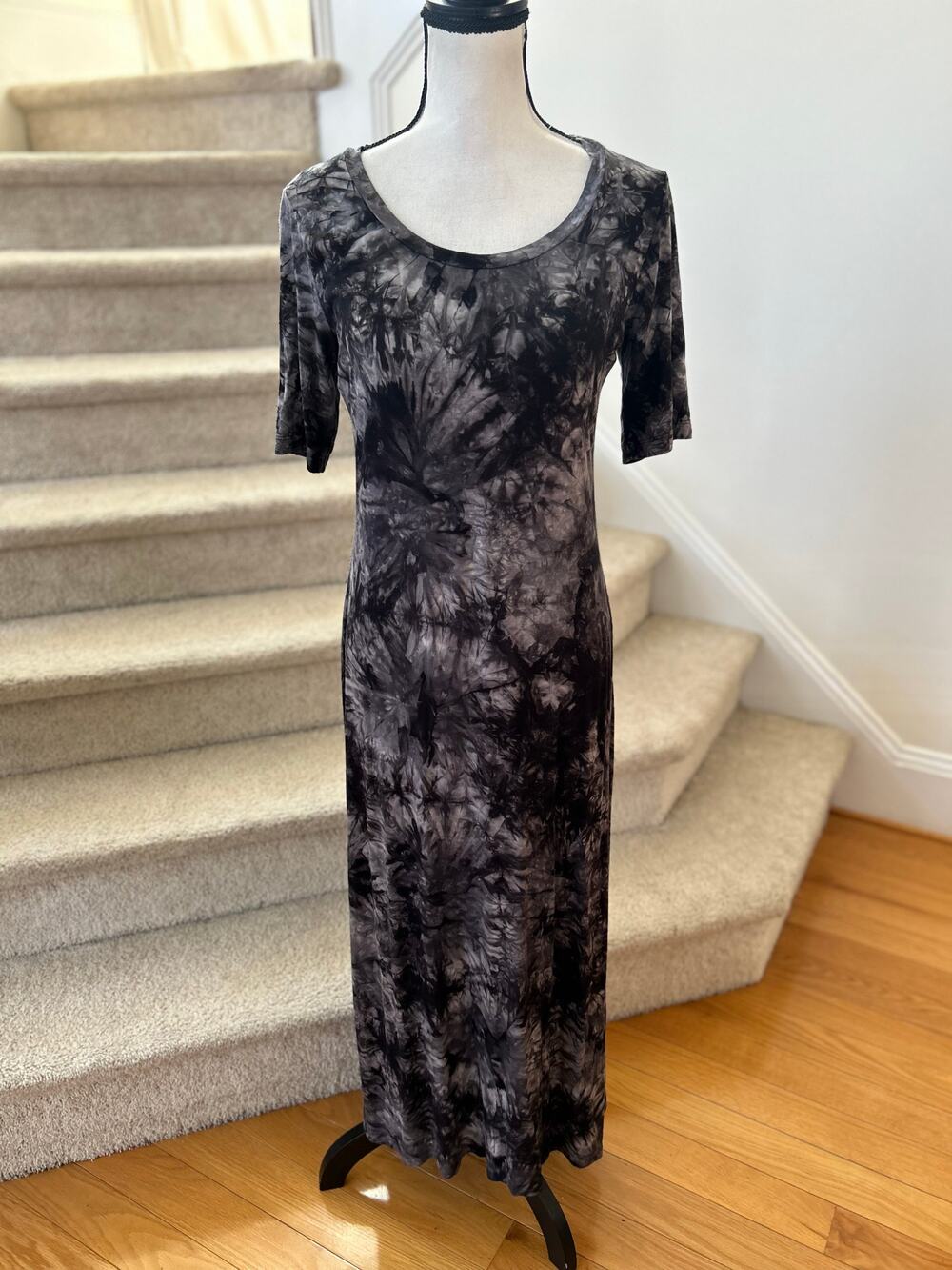 Sonnet James Bamboo Black Grey Tie Dye Play Dress Short Sleeve Maxi
